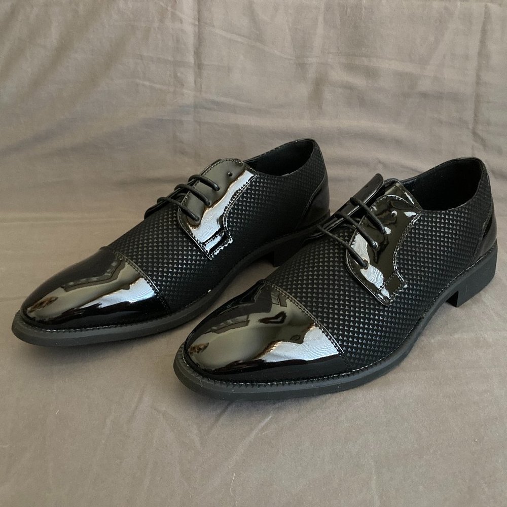 MatZie Mens Oxford Elegant Dress Shoes US 10 EU 44 Low Top Block Heel Cap Toe